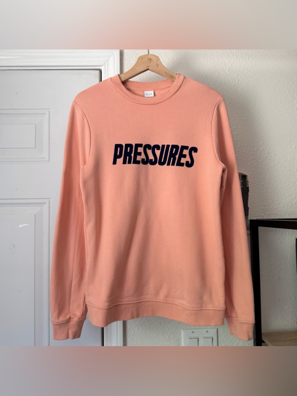 DAVID NAMAN‎ peach orange text font cotton crew neck knit pullover sweater